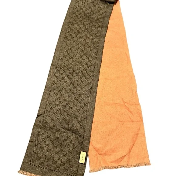 Gucci Men's Scarf in Rich Brown and Vibrant Orange, NWT - Picture 11 of 16